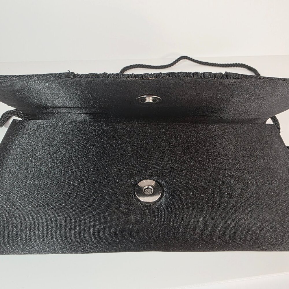 Black Satin Beaded Clutch Evening Bag Crossbody Formal - Picture 7 of 12